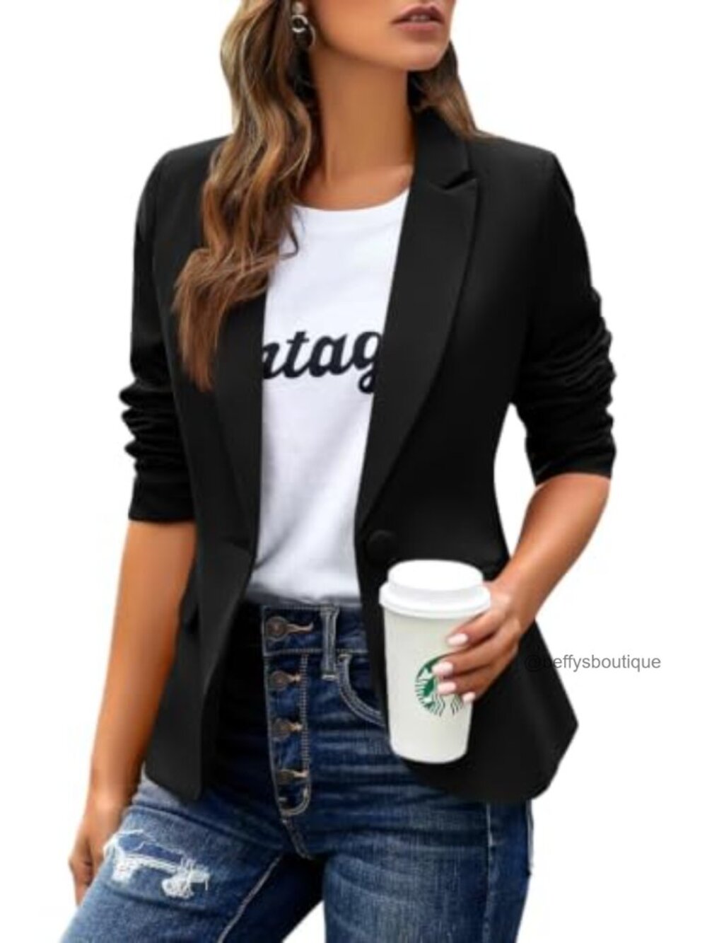 Women's Business Casual Blazer Notched Lapel Work Suit Jacket